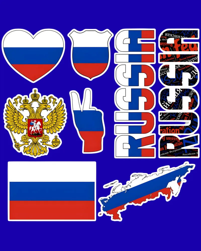 Vinyl sticker set "Symbols of Russia" - Coat of Arms, Flag, Map - Waterproof stickers for creativity and decoration
