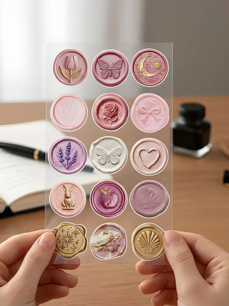 Soft Pink Wax Seal Stickers - 3D Embossed Floral & Butterfly Decals - Coquette Aesthetic Stationery for Envelopes, Journals & Gift Wrapping