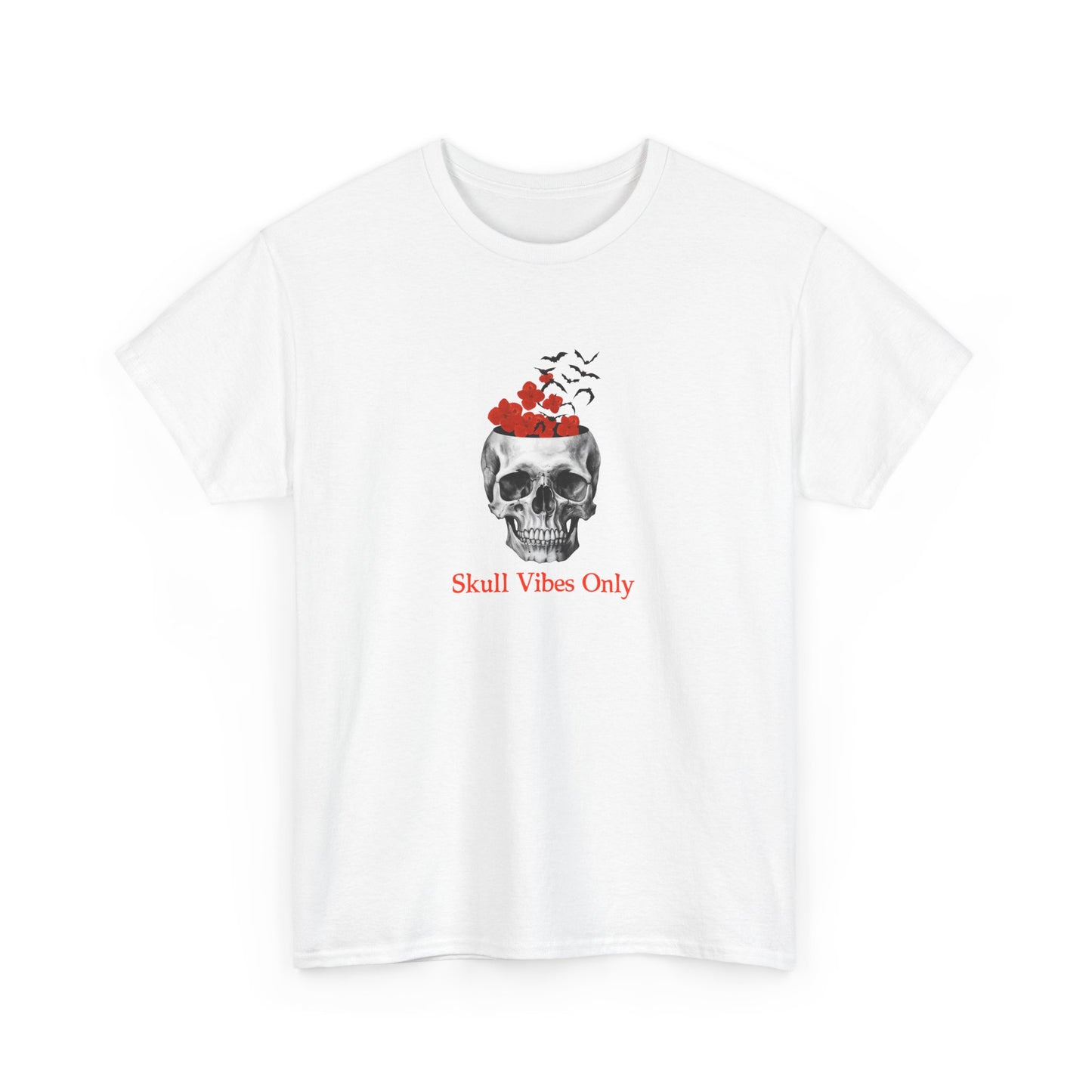 Skull Vibes Only Unisex Heavy Cotton Tee, Casual Graphic Tee, goth streetwear, Halloween shirt, unique gift for him or her, trendy apparel