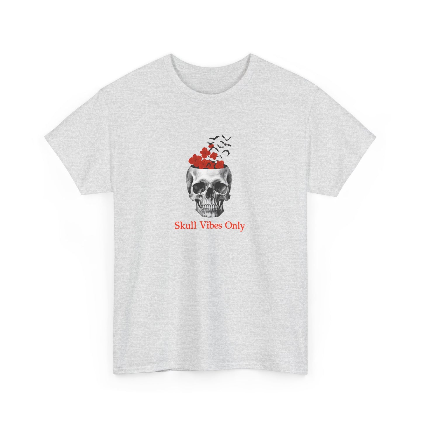 Skull Vibes Only Unisex Heavy Cotton Tee, Casual Graphic Tee, goth streetwear, Halloween shirt, unique gift for him or her, trendy apparel