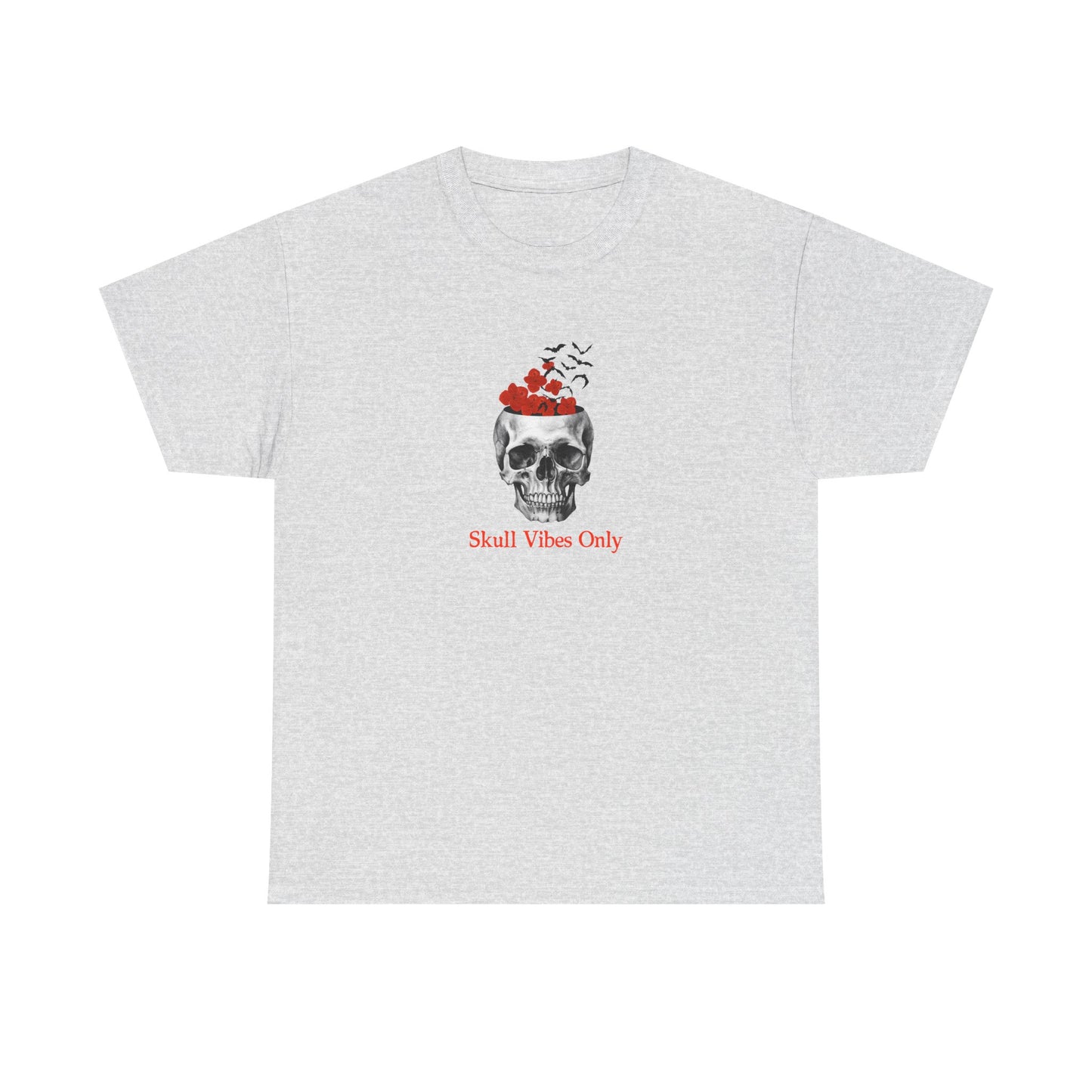 Skull Vibes Only Unisex Heavy Cotton Tee, Casual Graphic Tee, goth streetwear, Halloween shirt, unique gift for him or her, trendy apparel