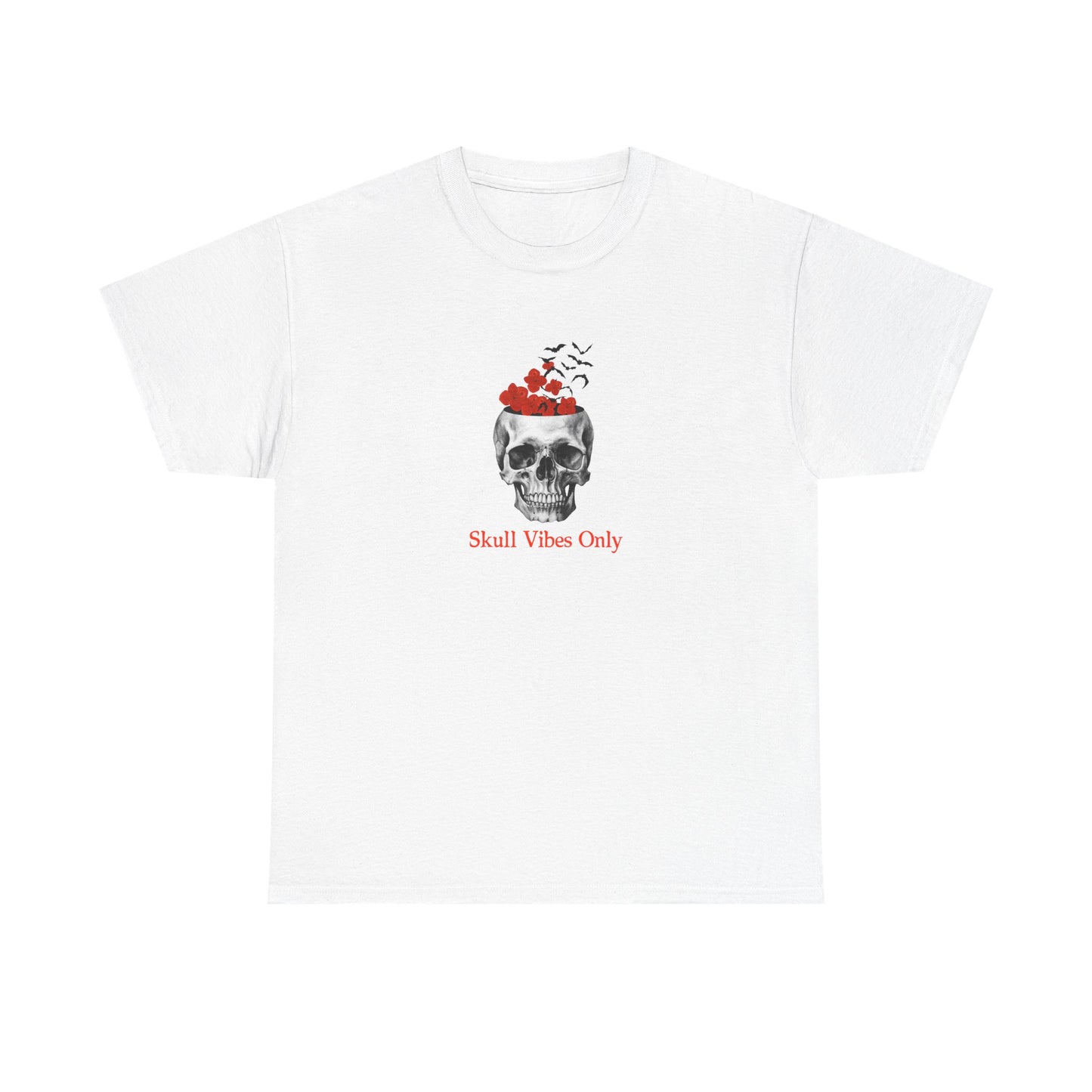 Skull Vibes Only Unisex Heavy Cotton Tee, Casual Graphic Tee, goth streetwear, Halloween shirt, unique gift for him or her, trendy apparel