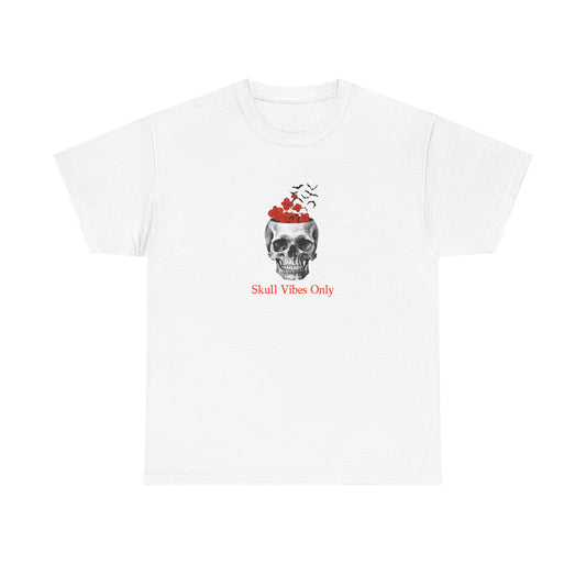 Skull Vibes Only Unisex Heavy Cotton Tee, Casual Graphic Tee, goth streetwear, Halloween shirt, unique gift for him or her, trendy apparel