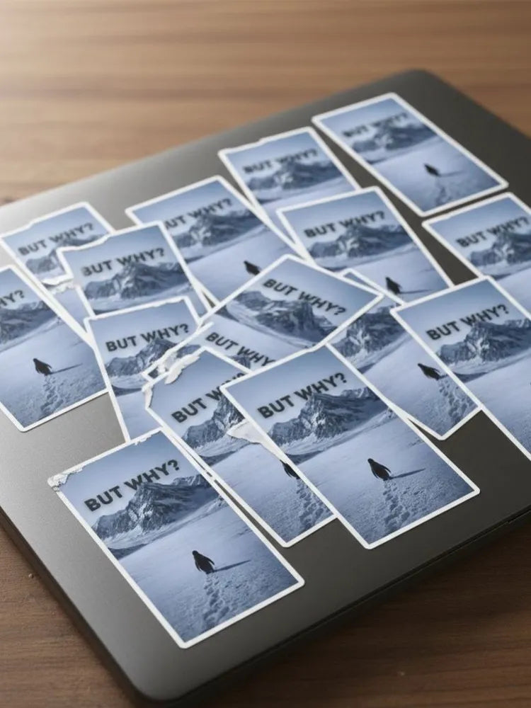 Funny Penguin Sticker BUT WHY Meme Decal Vinyl Waterproof Laptop Phone Case Decor Aesthetic Minimalist Gift Sticker