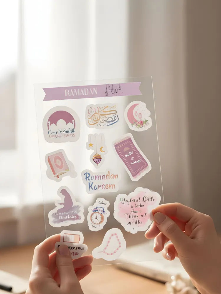 Ramadan Kareem Aesthetic Sticker Sheet - Pastel Islamic Decor - Clear Vinyl Decals for Planners, Journals & Gifts
