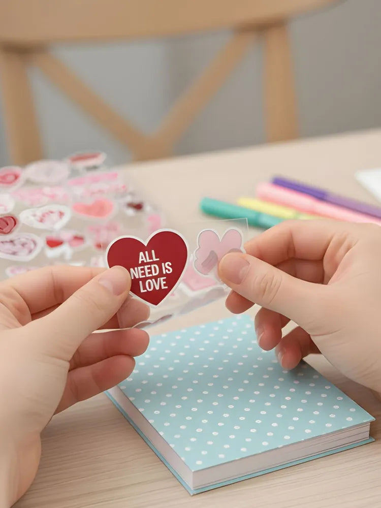 Happy Valentine's Day" Aesthetic Sticker Sheet - Cute Red & Pink Love Decals - Decorative Stickers for Cards, Gifts & Scrapbooking