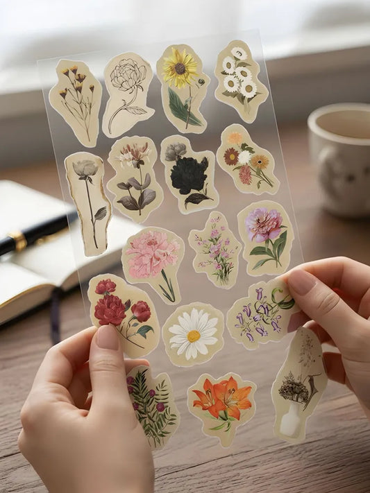 Aesthetic stickers with images of flowers, stickers for diary keeping, scrapbooking, stationery, gift.