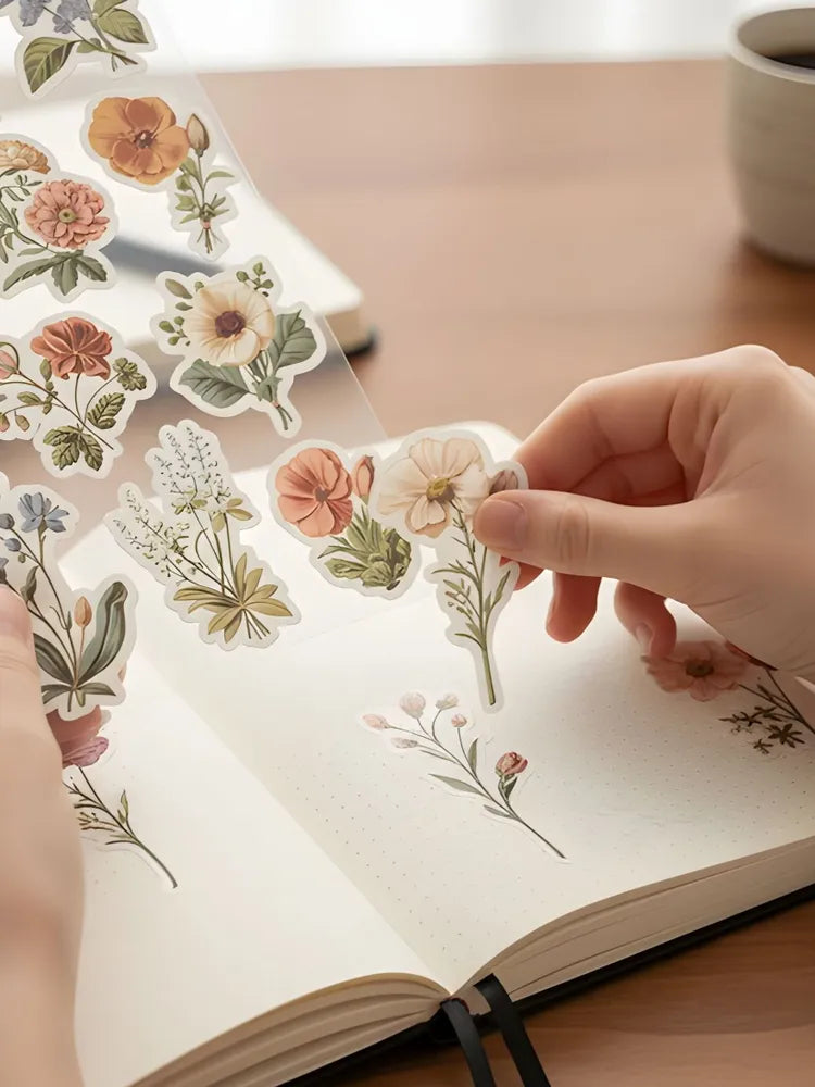 Vintage Botanical Wildflower Sticker Sheet - Transparent Vinyl Floral Decals - Aesthetic Nature Art for Journals, Planners & Scrapbooking