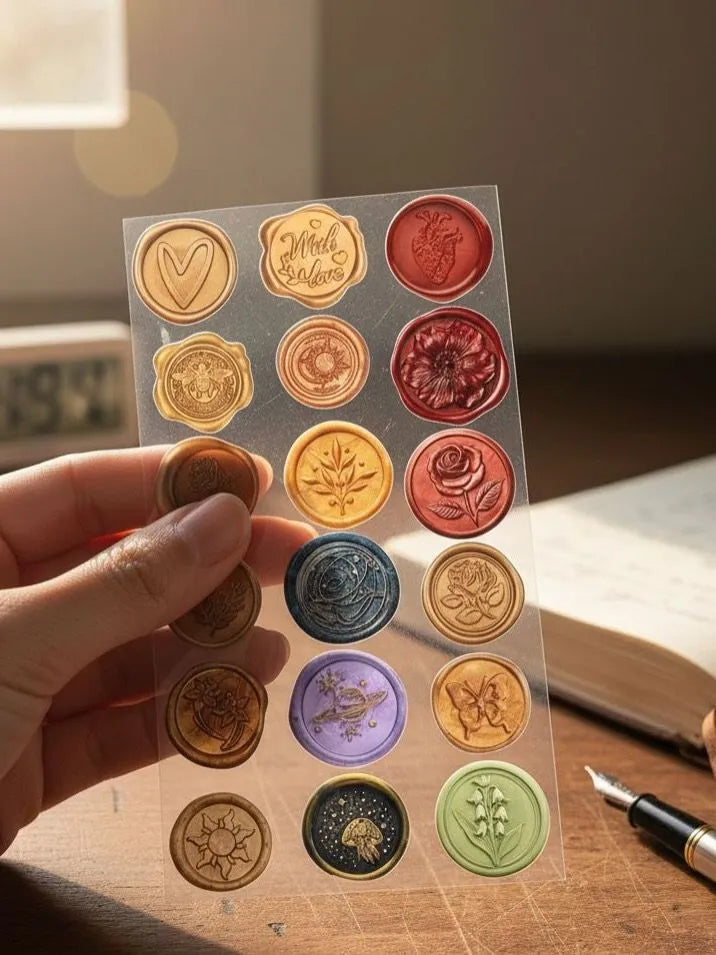 Vintage Wax Seal Stickers Faux 3D Gold Red Wax Decals Envelope Seal Scrapbooking DIY Wedding Invitations Stationery Craft Gift