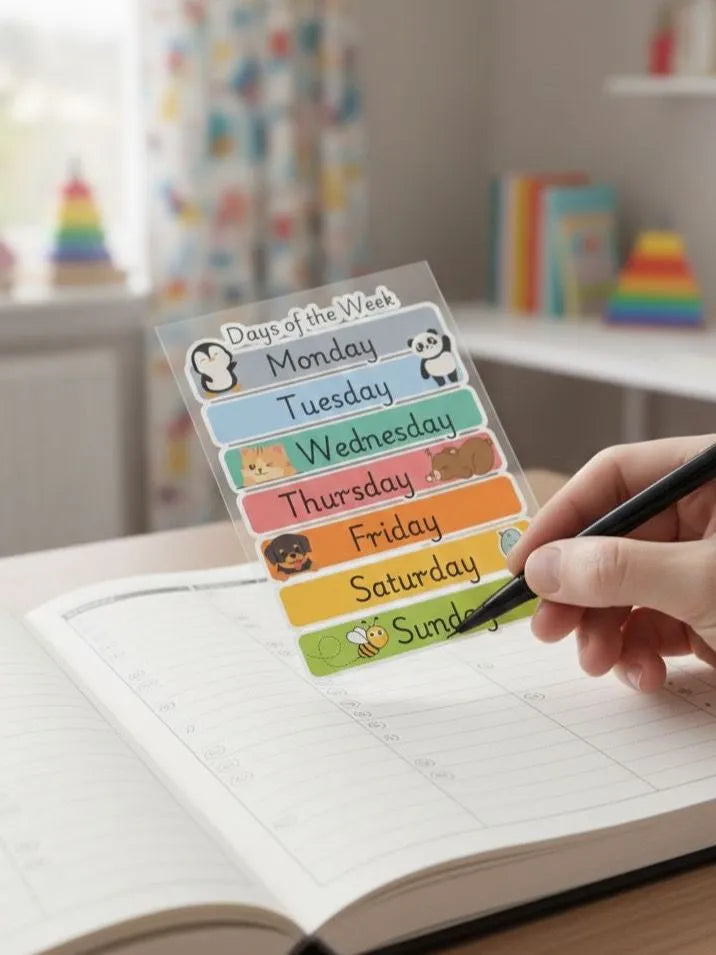Days of the Week Kids Stickers - Cute Animal Learning Decals - Colorful Weekly Planner Stickers for Homeschool, Preschool & Classroom