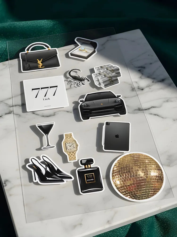 "Dream Life" Luxury Aesthetic Sticker Sheet - Wealth & Success Vision Board Decals - Black & Gold Vinyl Stickers for Laptop, Phone & Planner