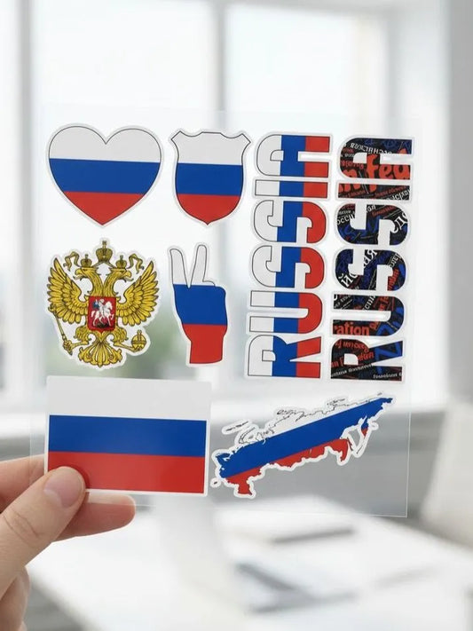 Vinyl sticker set "Symbols of Russia" - Coat of Arms, Flag, Map - Waterproof stickers for creativity and decoration