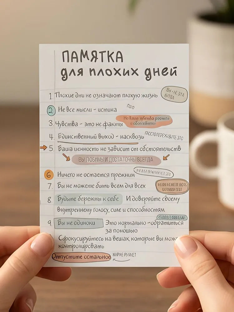 "Bad Day Reminder" Mental Health Support Card - Russian Language Affirmations - Aesthetic Self-Care Stationery