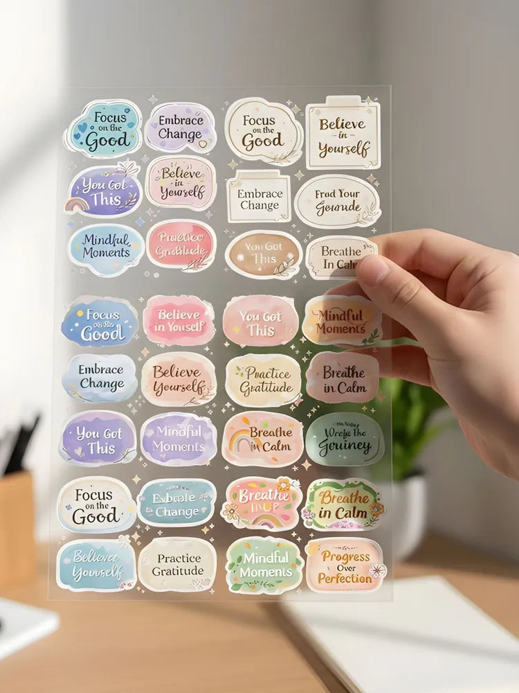 Aesthetic Affirmation Sticker Sheet - Positive Quote Decals for Mental Health - Pastel Mindfulness Stickers for Journals, Planners & Laptops