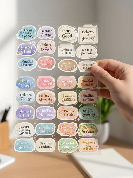 Aesthetic Affirmation Sticker Sheet - Positive Quote Decals for Mental Health - Pastel Mindfulness Stickers for Journals, Planners & Laptops