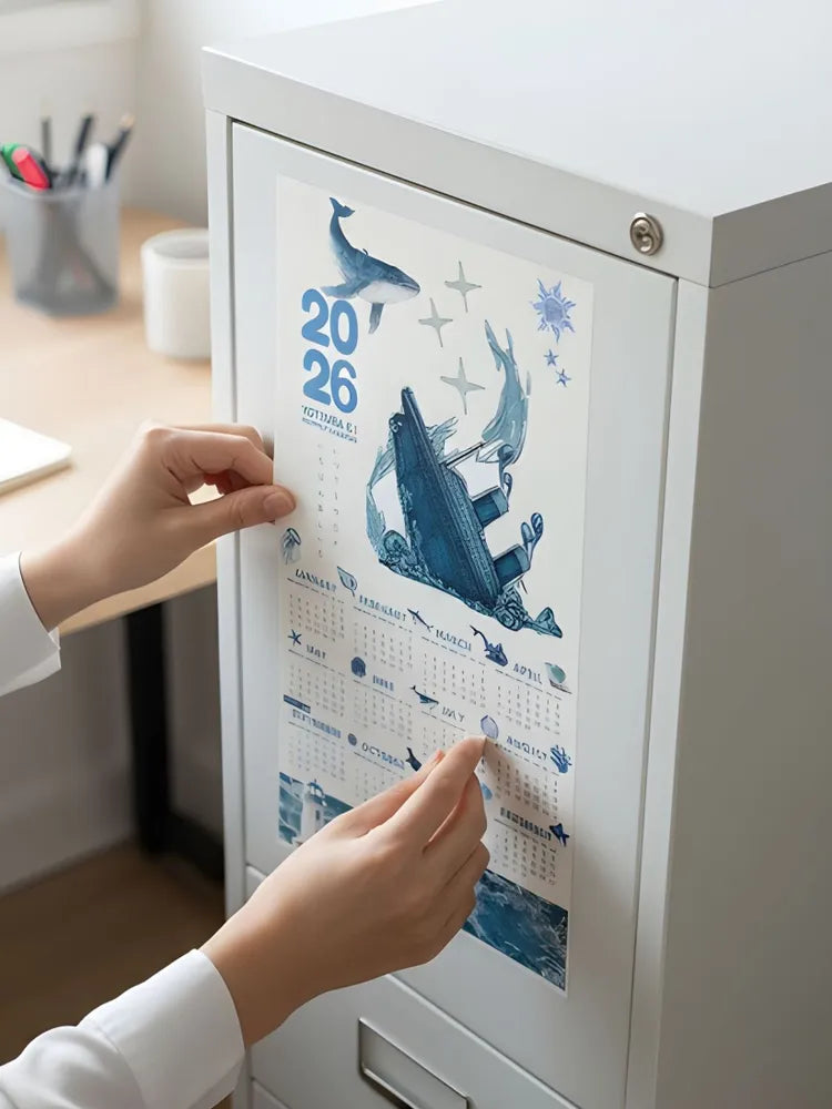 2026 Nautical Wall Calendar Poster - Whale & Ocean Illustration Art Print - Large Vertical Yearly Planner for Office, Study & Bedroom