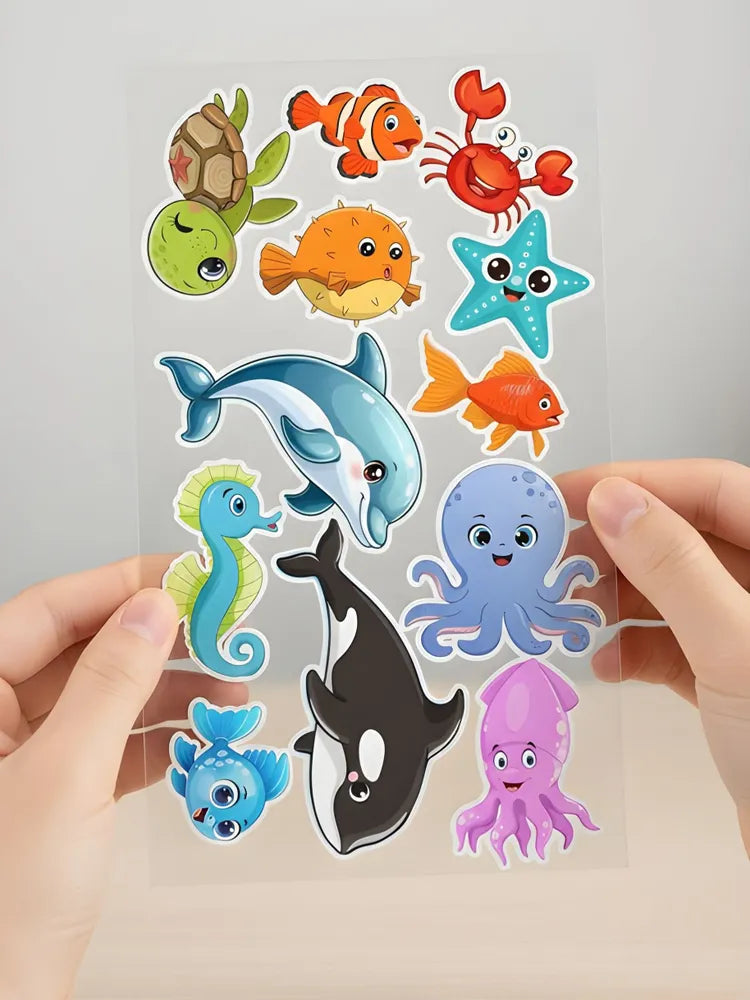 Ocean Life Stickers for Kids - 12 Large Sea Animal Decals - Cute Dolphin, Octopus & Orca Vinyl Stickers for Scrapbooking, Laptop & Bathroom Decor