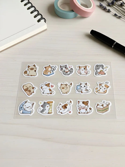 Cute Kawaii Cat Sticker Sheet - Tiny Kitten Vinyl Decals - Aesthetic Planner Stickers for Journaling, Laptop & DIY Crafts - Gift for Cat Lovers