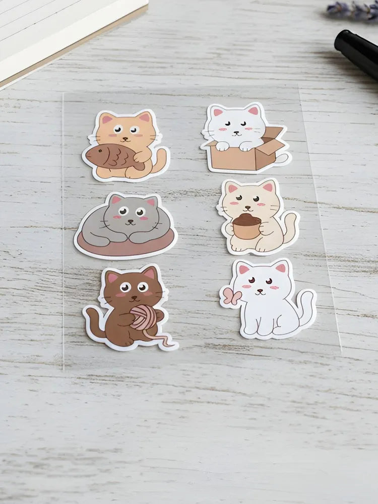 Kawaii Chubby Cat Stickers Pack - Large Vinyl Kitty Decals - Cute Animal Stationery for Scrapbooking, Planners & Laptop Decor - Gift for Cat Moms