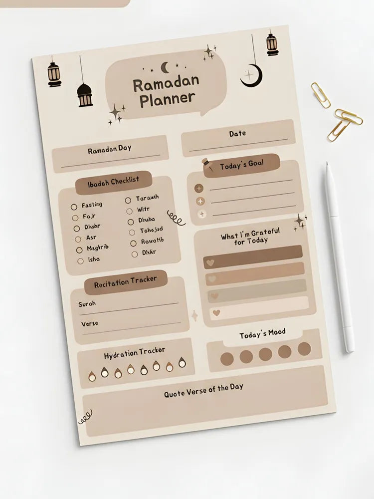 Daily Ramadan Planner & Ibadah Tracker - Aesthetic Islamic Checklist Stationery