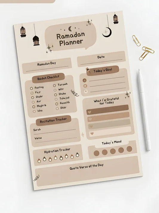 Daily Ramadan Planner & Ibadah Tracker - Aesthetic Islamic Checklist Stationery