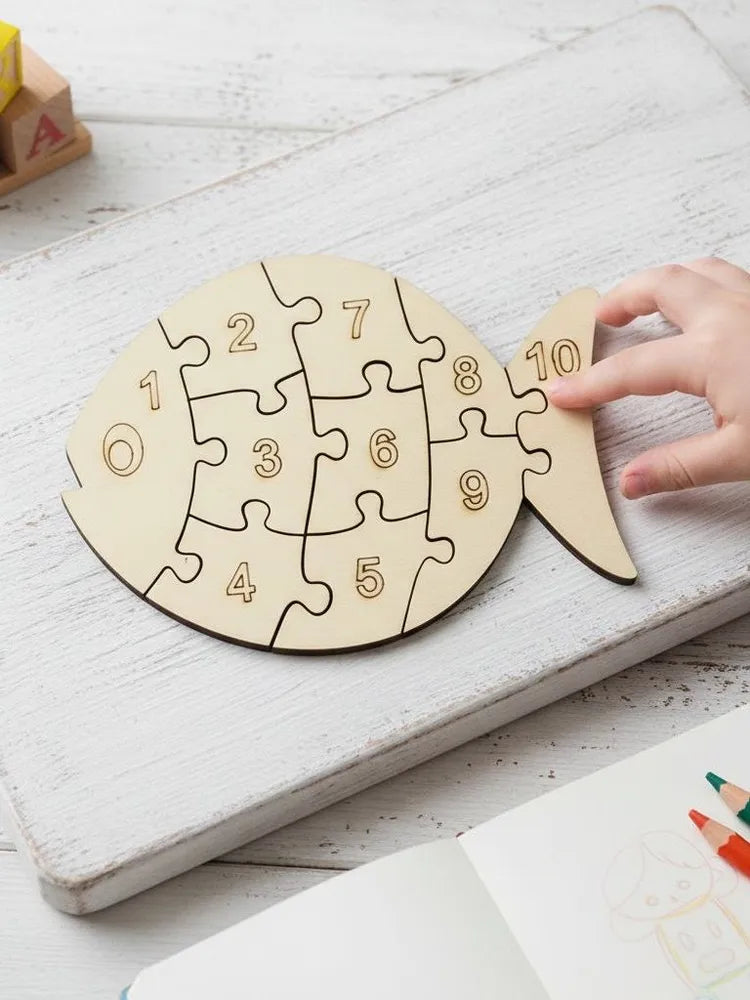 Montessori Wooden Puzzle "Numbers and Fish," an educational toy for children