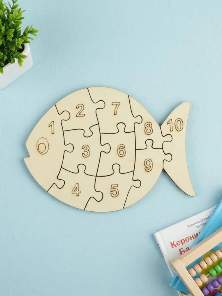 Montessori Wooden Puzzle "Numbers and Fish," an educational toy for children