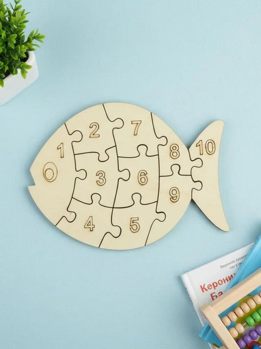 Montessori Wooden Puzzle "Numbers and Fish," an educational toy for children
