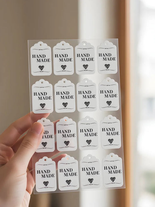 Minimalist "Hand Made" Clear Sticker Labels - Heart Design Tag Decals for Small Business Packaging & Craft Gifts