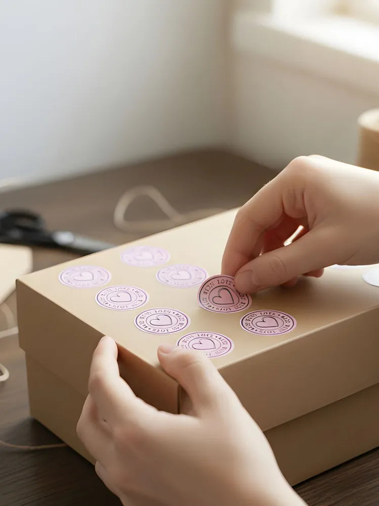 "Made with Love" Pink Heart Stickers - Aesthetic Small Business Packaging Seals - Decorative Labels for Handmade Gifts & Orders