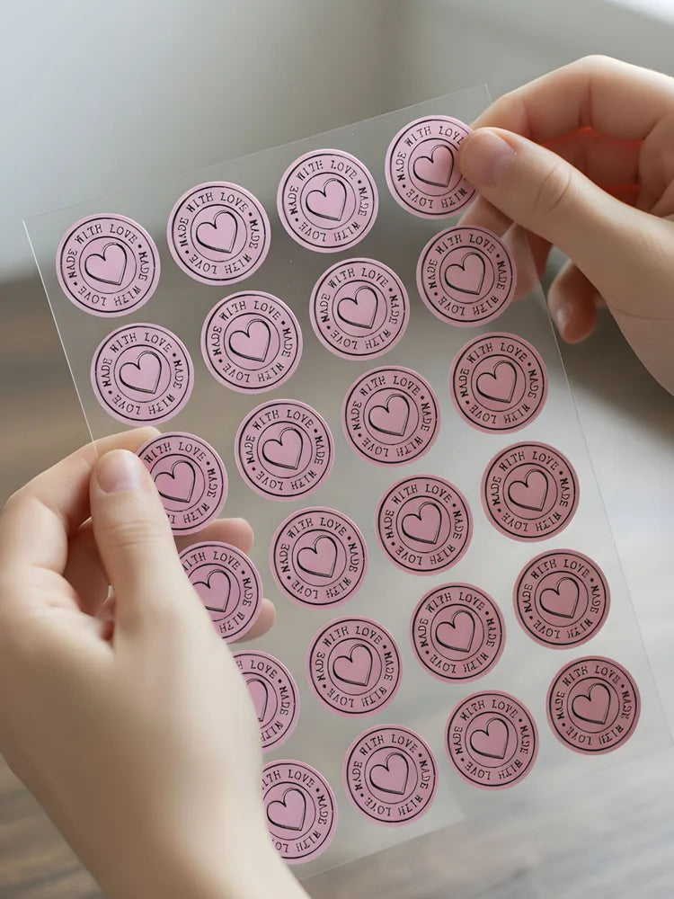 "Made with Love" Pink Heart Stickers - Aesthetic Small Business Packaging Seals - Decorative Labels for Handmade Gifts & Orders