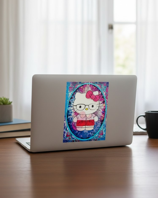 3D Lenticular Motion Poster - Cute White Kitty Red Bow Art - 30x40cm Kawaii Decor